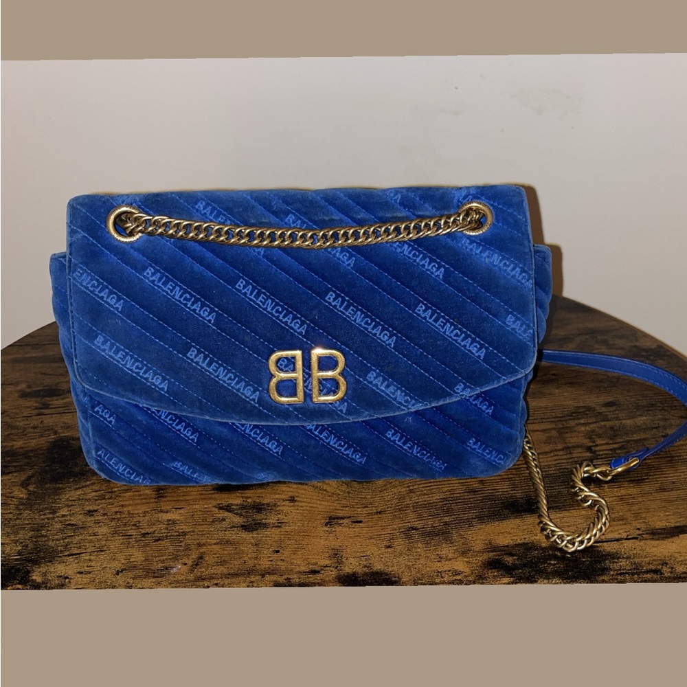 Balenciaga BB blue velvet bag